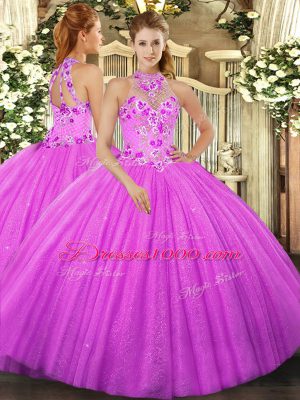 Cheap Fuchsia Lace Up 15th Birthday Dress Beading and Embroidery Sleeveless Floor Length