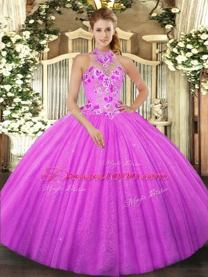 Cheap Fuchsia Lace Up 15th Birthday Dress Beading and Embroidery Sleeveless Floor Length