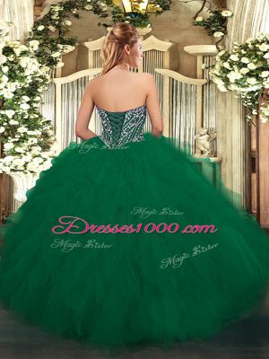 Great Dark Green Sweetheart Lace Up Beading and Ruffles Quince Ball Gowns Sleeveless