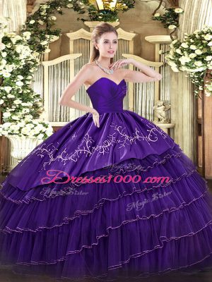 Ideal Sweetheart Sleeveless Zipper 15th Birthday Dress Purple Organza and Taffeta