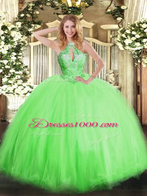 Beautiful Halter Top Sleeveless Lace Up Quinceanera Gown Tulle