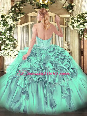 Sweetheart Sleeveless Organza Sweet 16 Quinceanera Dress Beading and Ruffles Lace Up