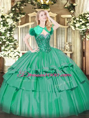 Turquoise Sweetheart Neckline Beading and Ruffled Layers Quinceanera Gowns Sleeveless Lace Up