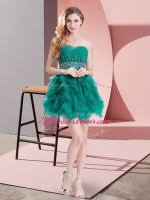 Customized Sleeveless Lace Up Mini Length Beading and Ruffles Party Dress for Girls