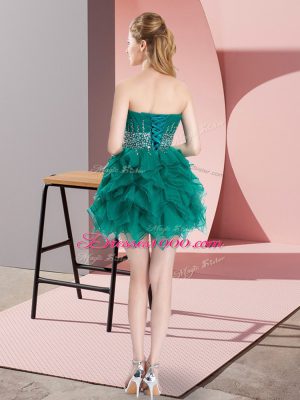 Customized Sleeveless Lace Up Mini Length Beading and Ruffles Party Dress for Girls