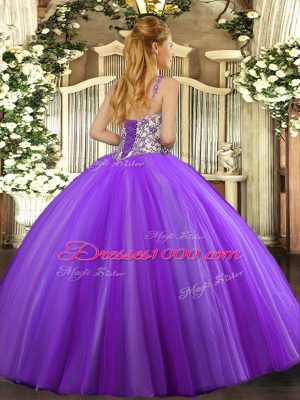 Straps Sleeveless Lace Up Vestidos de Quinceanera Hot Pink Tulle