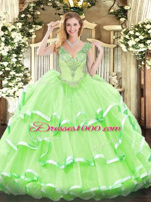 Sweet Sleeveless Beading and Ruffled Layers Floor Length Quinceanera Gown