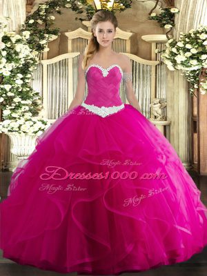 Floor Length Ball Gowns Sleeveless Fuchsia Sweet 16 Quinceanera Dress Lace Up