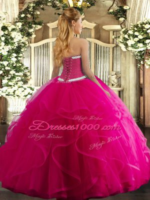 Floor Length Ball Gowns Sleeveless Fuchsia Sweet 16 Quinceanera Dress Lace Up