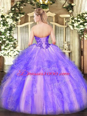 Organza Sweetheart Sleeveless Lace Up Appliques and Ruffles Quinceanera Dress in Blue And White