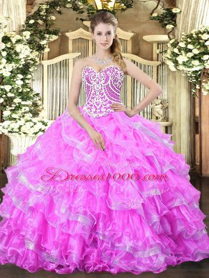 Edgy Ball Gowns Vestidos de Quinceanera Lilac Sweetheart Organza Sleeveless Floor Length Lace Up