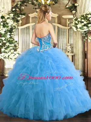 Nice Floor Length Lace Up Quince Ball Gowns Lavender for Military Ball and Sweet 16 and Quinceanera with Beading and Ruffles