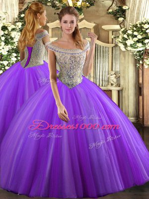 Lavender Sleeveless Floor Length Beading Lace Up Quinceanera Dress