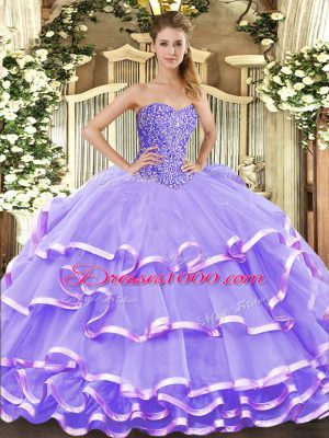 Lovely Floor Length Ball Gowns Sleeveless Lavender 15 Quinceanera Dress Lace Up