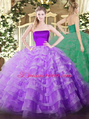 Inexpensive Lilac Sleeveless Ruffled Layers Floor Length 15th Birthday Dress