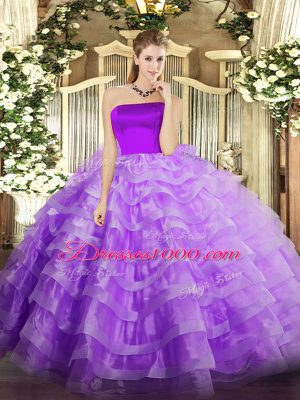 Inexpensive Lilac Sleeveless Ruffled Layers Floor Length 15th Birthday Dress