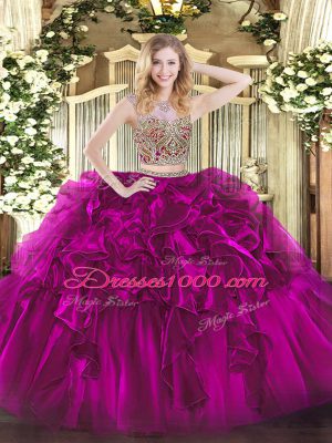 Simple Sleeveless Beading and Ruffles Lace Up Quinceanera Dresses