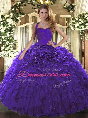 Sleeveless Lace Up Floor Length Ruffles Ball Gown Prom Dress