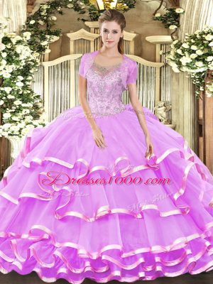 Scoop Sleeveless Clasp Handle 15th Birthday Dress Lilac Tulle