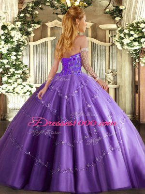Comfortable Floor Length Lace Up Quinceanera Dresses Blue for Military Ball and Sweet 16 and Quinceanera with Appliques and Embroidery
