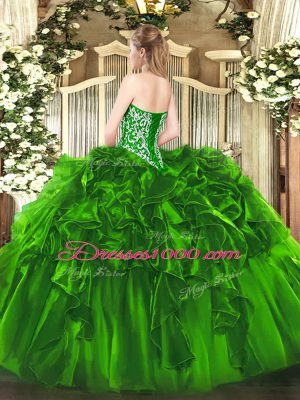 Superior Olive Green Lace Up Sweetheart Beading and Ruffles Sweet 16 Quinceanera Dress Organza Sleeveless