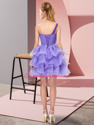 Flare Blue A-line Beading and Ruffled Layers Custom Made Lace Up Organza Sleeveless Mini Length