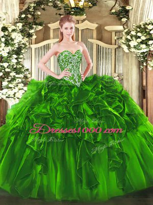 Gorgeous Green Sleeveless Organza Lace Up Quinceanera Gowns for Military Ball and Sweet 16 and Quinceanera