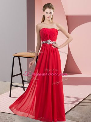 Beading Prom Party Dress Red Lace Up Sleeveless Floor Length