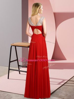 Comfortable Empire Prom Dress Red Scoop Chiffon Sleeveless Floor Length Clasp Handle