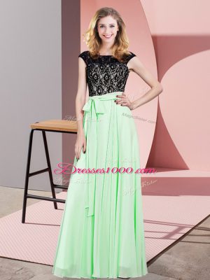 Fancy Apple Green Prom and Party with Lace and Belt Scoop Sleeveless Lace Up