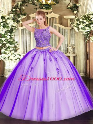 Ideal Lavender Scoop Neckline Beading and Appliques 15th Birthday Dress Sleeveless Lace Up