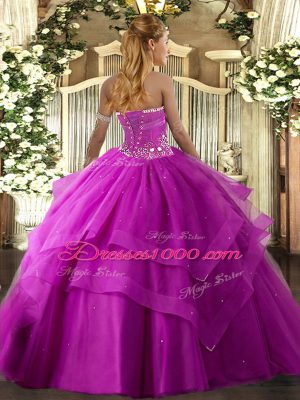 Romantic Floor Length Ball Gowns Sleeveless Fuchsia 15 Quinceanera Dress Lace Up