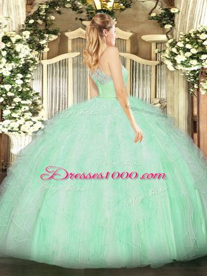 Apple Green Scoop Neckline Lace and Ruffles Quinceanera Gown Sleeveless Zipper