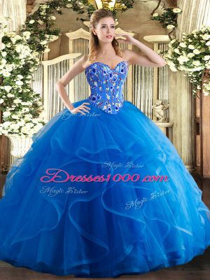 Exceptional Sleeveless Embroidery and Ruffles Lace Up Quinceanera Dresses