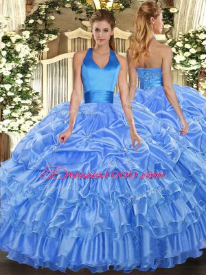 Baby Blue Sleeveless Ruffled Layers and Pick Ups Floor Length Quinceanera Gown