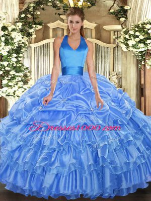 Baby Blue Sleeveless Ruffled Layers and Pick Ups Floor Length Quinceanera Gown