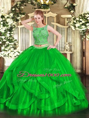 Custom Fit Sleeveless Beading and Ruffles Lace Up Quinceanera Gown