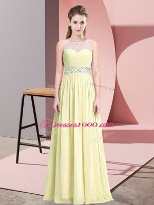 Vintage Beading Prom Gown Light Yellow Zipper Sleeveless Floor Length