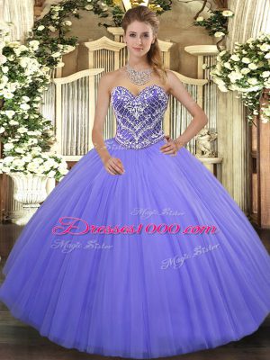 Cute Sweetheart Sleeveless Lace Up Quinceanera Gown Lilac Tulle