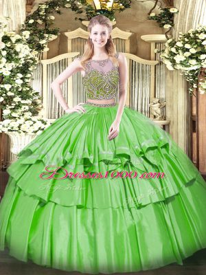 Organza and Taffeta Sleeveless Floor Length Sweet 16 Dresses and Beading and Ruffled Layers