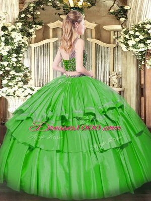 Organza and Taffeta Sleeveless Floor Length Sweet 16 Dresses and Beading and Ruffled Layers