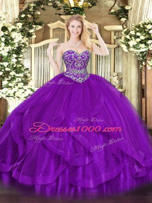 Unique Floor Length Ball Gowns Sleeveless Eggplant Purple Sweet 16 Dress Lace Up