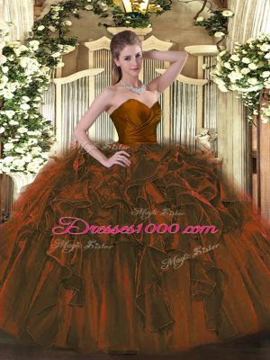 Unique Sweetheart Sleeveless Zipper Vestidos de Quinceanera Brown Organza