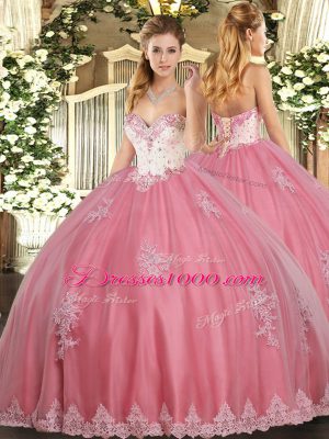 Adorable Watermelon Red Lace Up Vestidos de Quinceanera Beading and Appliques Sleeveless Floor Length