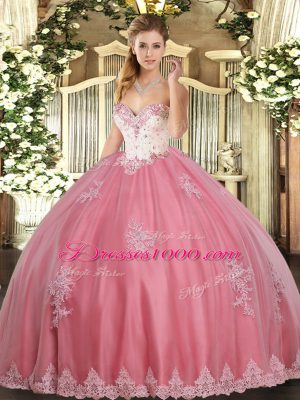Adorable Watermelon Red Lace Up Vestidos de Quinceanera Beading and Appliques Sleeveless Floor Length