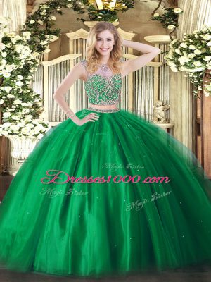 Dazzling Floor Length Green Quinceanera Gowns Scoop Sleeveless Lace Up