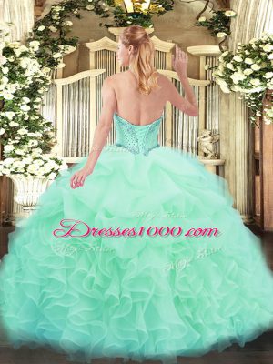 Customized Lilac Organza Lace Up Quinceanera Gowns Sleeveless Floor Length Beading and Ruffles and Pick Ups