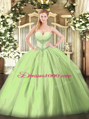 Gorgeous Sweetheart Sleeveless Quince Ball Gowns Floor Length Beading Yellow Green Tulle
