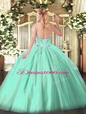 Gorgeous Sweetheart Sleeveless Quince Ball Gowns Floor Length Beading Yellow Green Tulle
