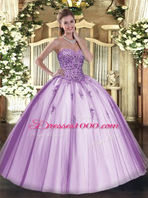 High Quality Sweetheart Sleeveless Tulle Quinceanera Dresses Beading Lace Up